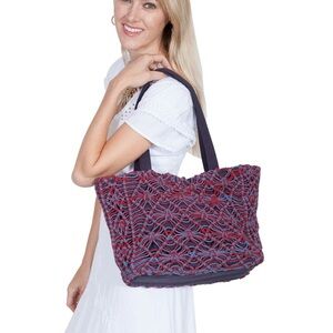 Scully Two-Toned Macrame Handbag blue burgundy